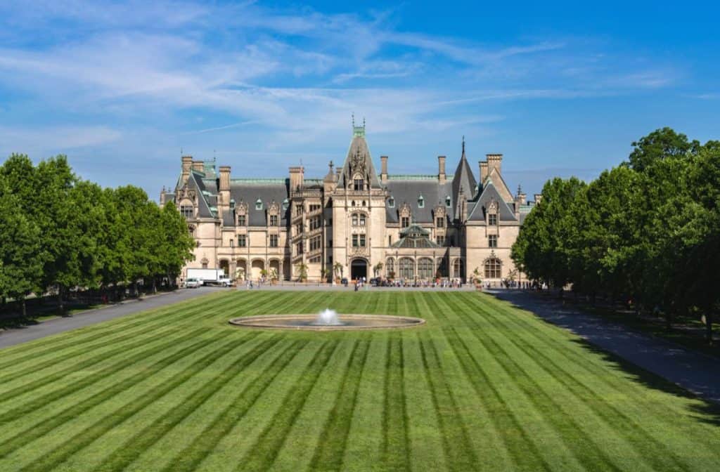 Day Trips from Charlotte should include the Biltmore Estate in Asheville NC, pictured outside